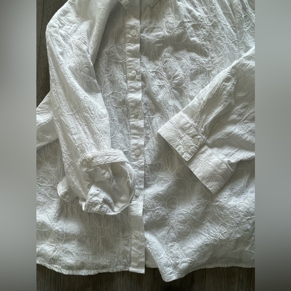 Laura Scott White Floral Embroidered 3/4 Roll Tab Sleeve Button Down Women’s XL - Picture 12 of 12